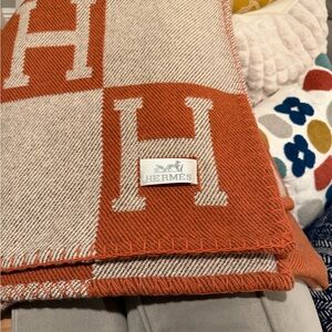 Hermes Orange and Cream Throw Blanket